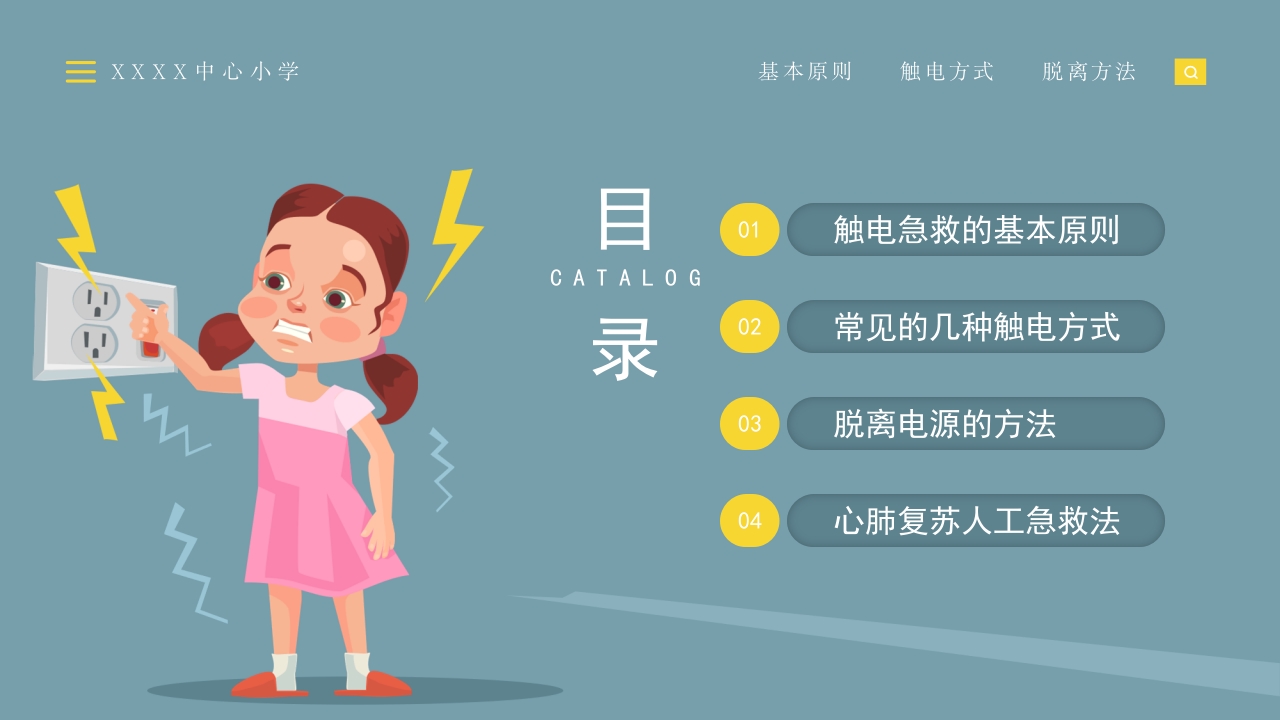 墨绿卡通风触电急救知识科普培训讲座PPT模板