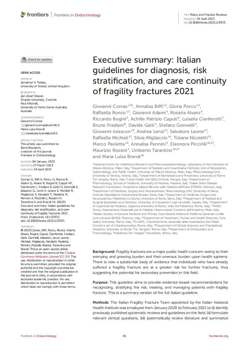 2021 意大利指南：脆性骨折的诊断，风险分层和护理连续性（概要）