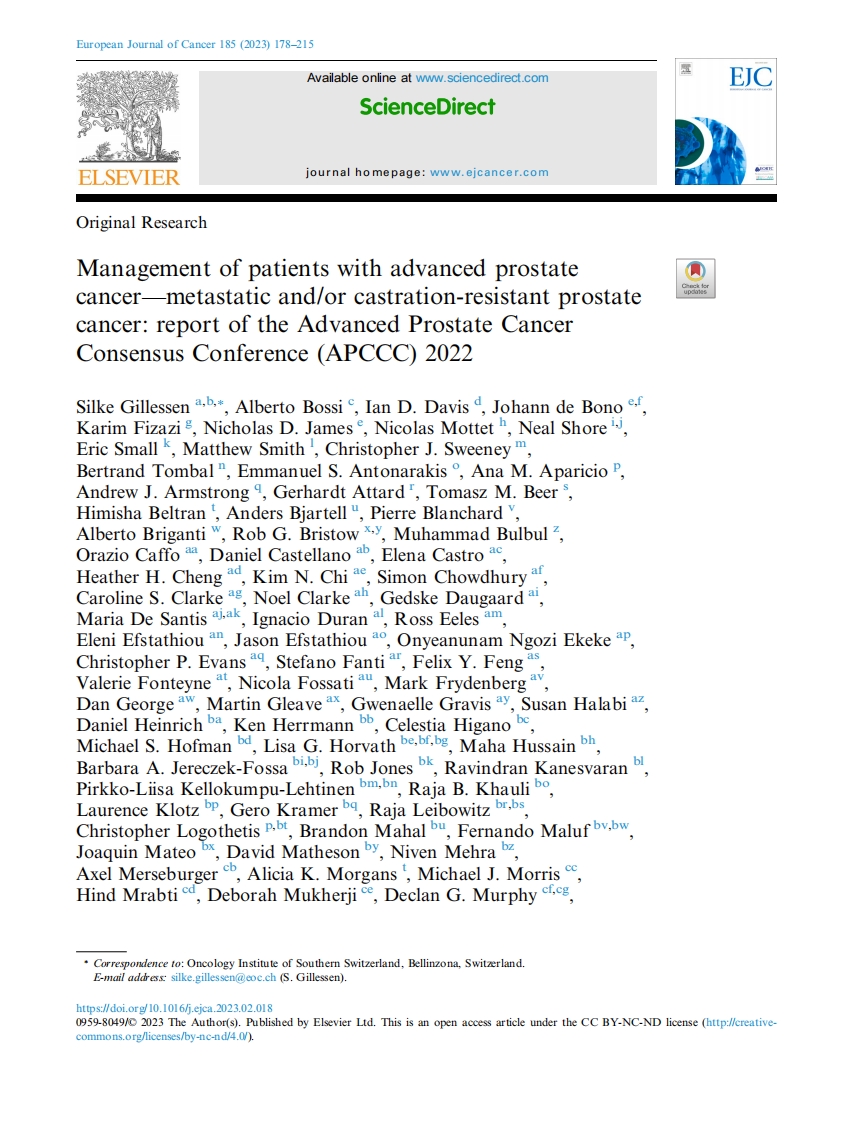 2022 APCCC报告：晚期前列腺癌转移和_或去势抵抗性前列腺癌患者的管理