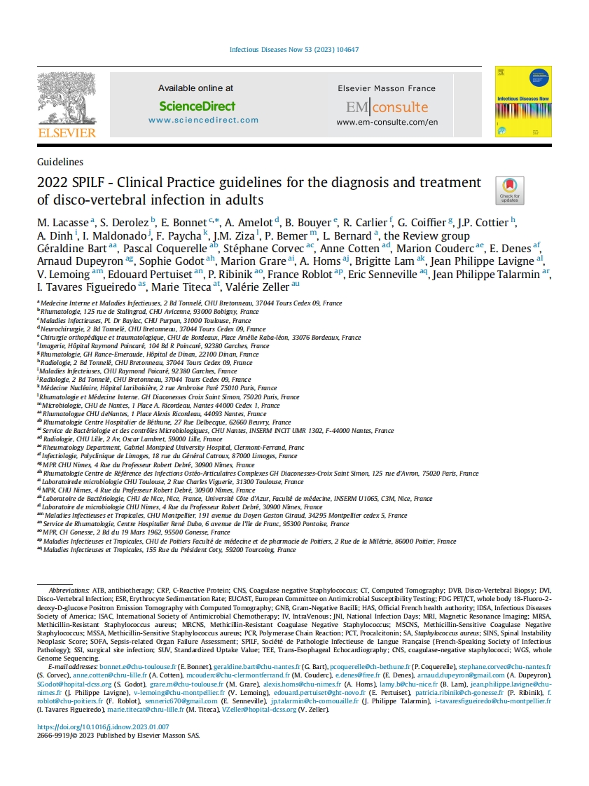 2022 SPILF临床实践指南：椎间盘-椎体感染的诊断与治疗