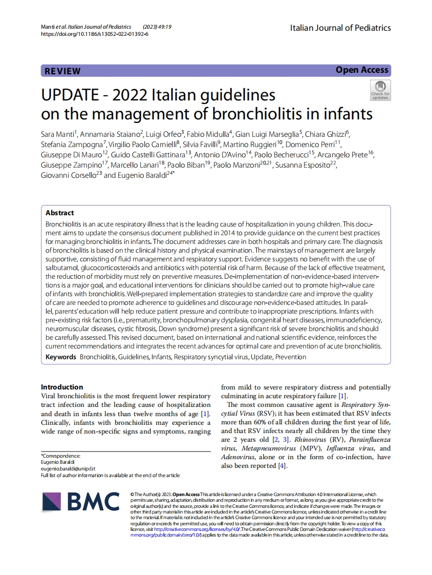 2022 意大利指南：婴幼儿细支气管炎的管理（更新版）