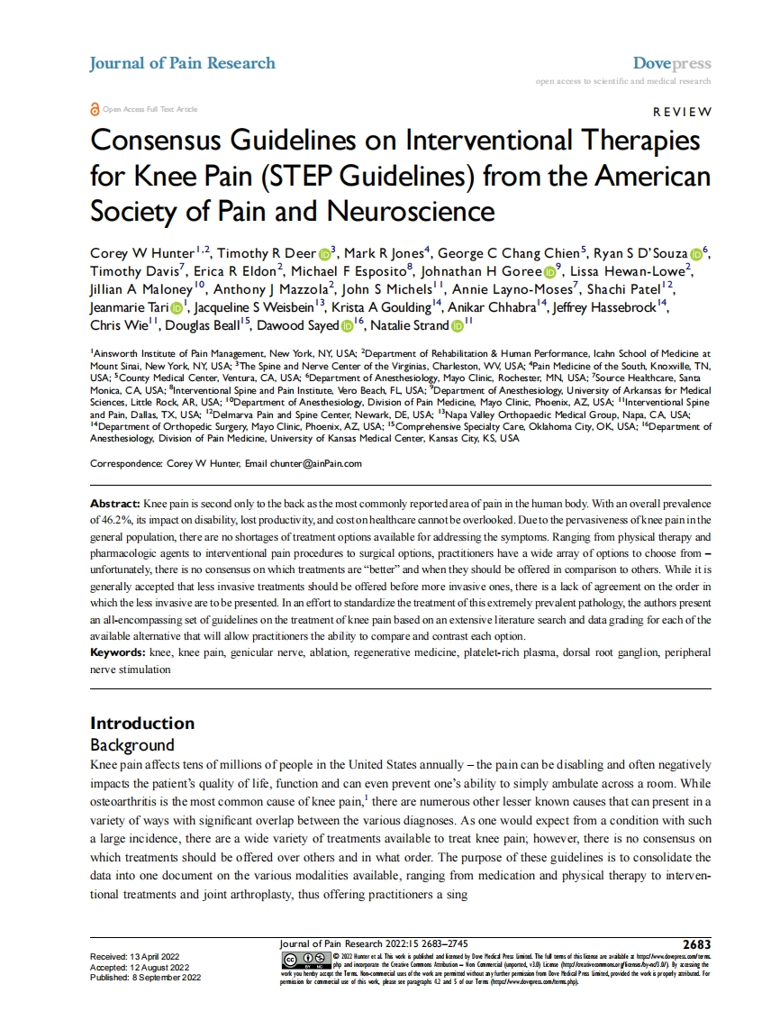 2022+ASPN共识指南：膝关节疼痛介入治疗