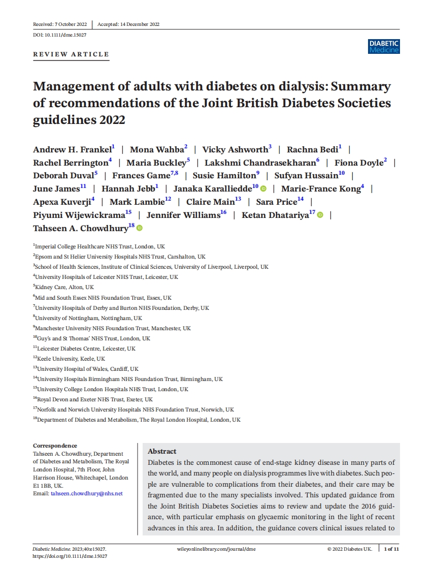 2022+JBDS-IP指南：成人糖尿病透析患者的管理