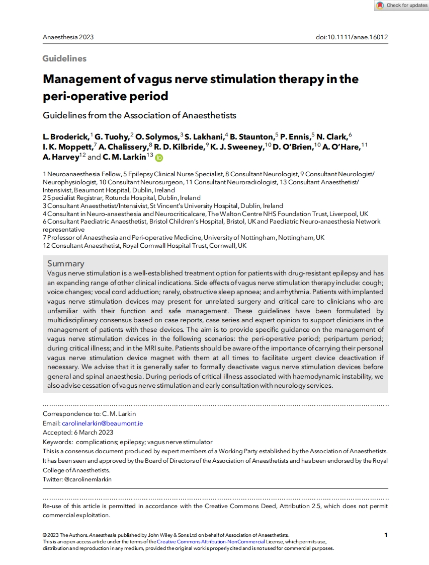 2023 AA指南：迷走神经刺激治疗的围术期管理