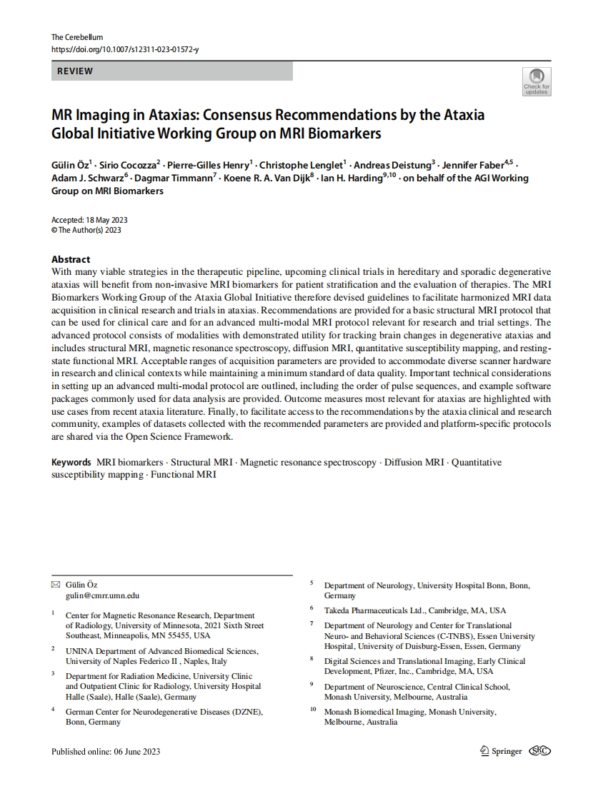 2023 AGI共识建议：共济失调的MR成像
