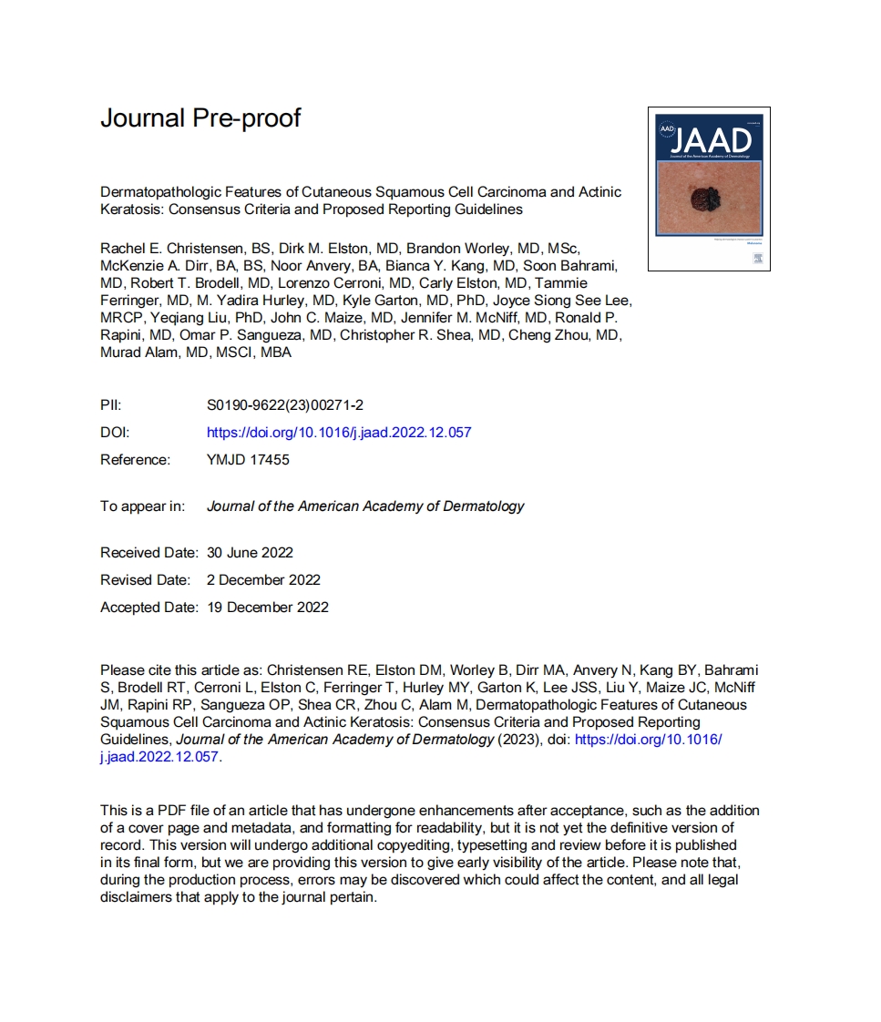 AAD共识标准和建议的报告指南：皮肤鳞状细胞癌和光化性角化病的皮肤病理学特征