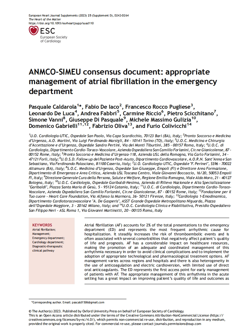 ANMCO／SIMEU共识文件：急诊科房颤的适当管理
