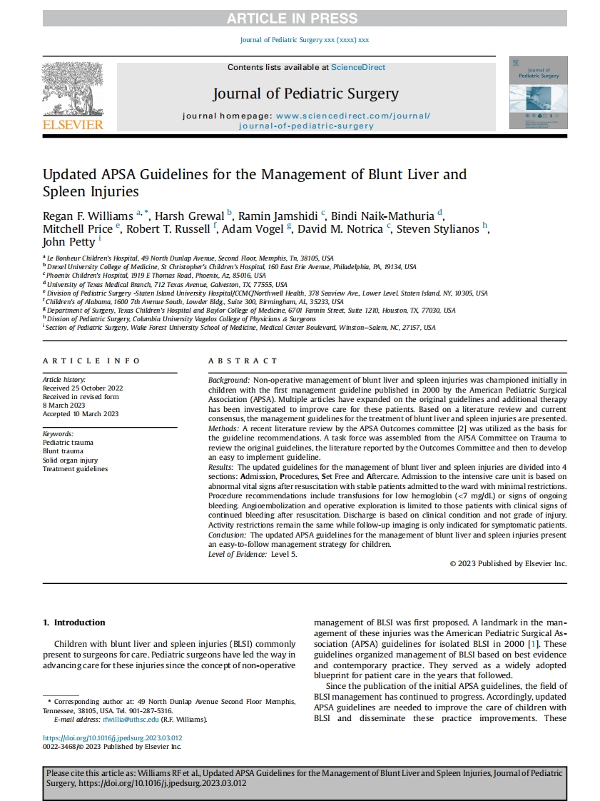 APSA指南：钝性肝脾损伤的管理（更新版）