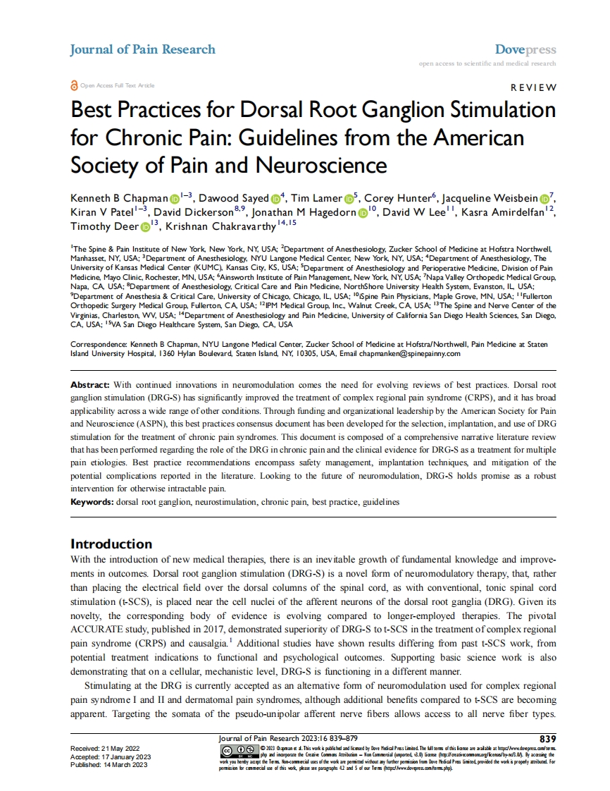 ASPN实践指南：背根神经节刺激治疗慢性疼痛