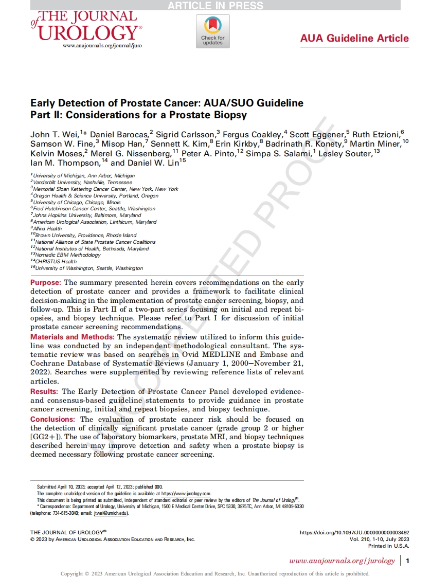 AUA_SUO指南：前列腺癌早期检测—第2部分：前列腺活检的注意事项
