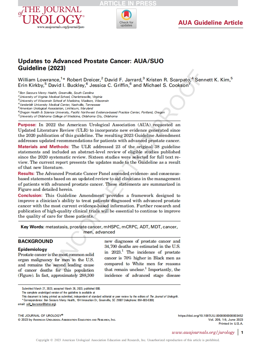 AUA_SUO指南：晚期前列腺癌（更新版）
