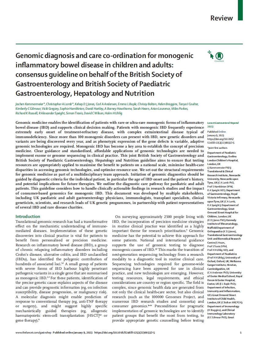 BSG／BSPGHAN共识指南：儿童和成人单基因炎性肠病的基因组诊断和护理协调