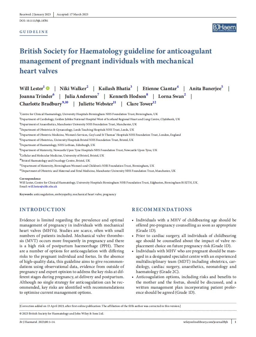BSH 指南：机械心脏瓣膜妊娠个体抗凝管理