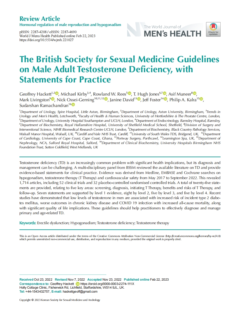 BSSM指南：男性成人睾酮素缺乏症