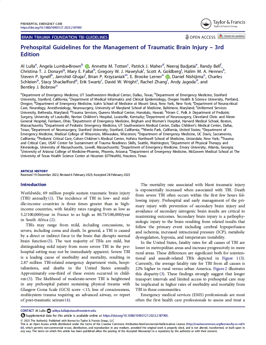 BTF指南：创伤性脑损伤的院前管理（第3版）