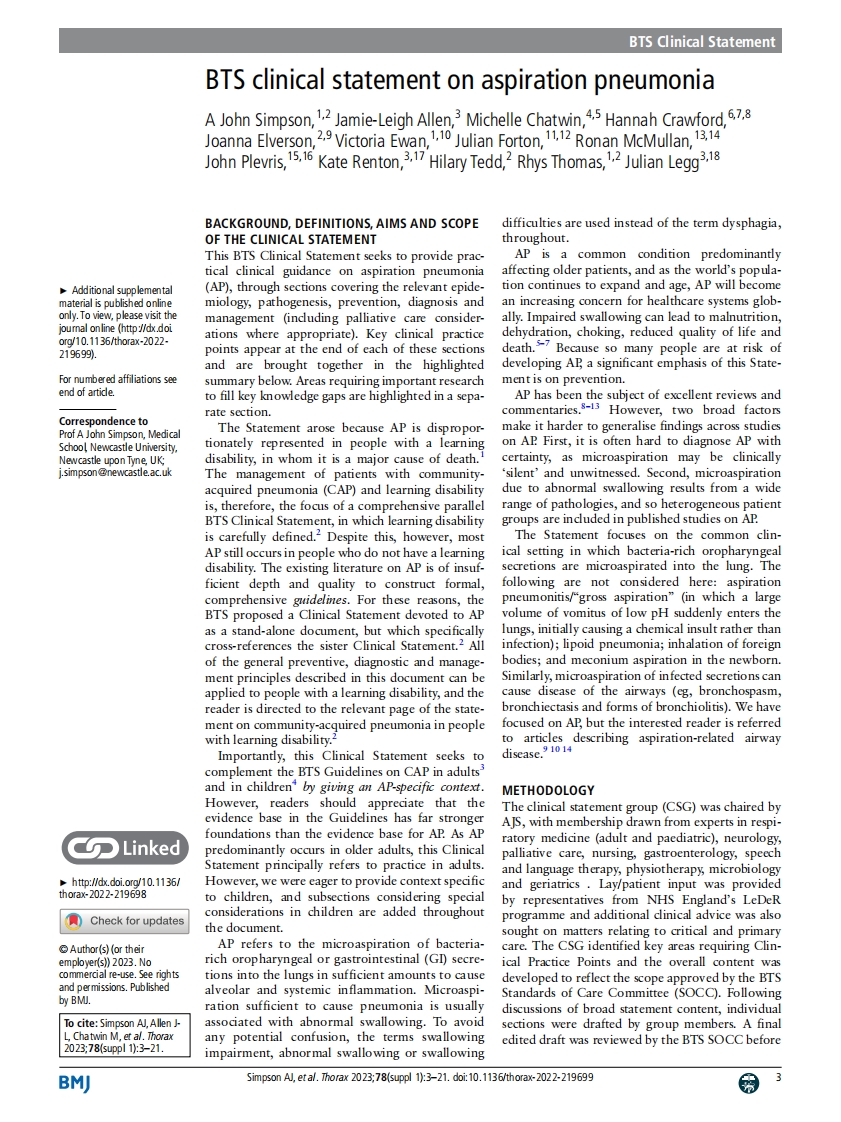 BTS临床声明：吸入性肺炎