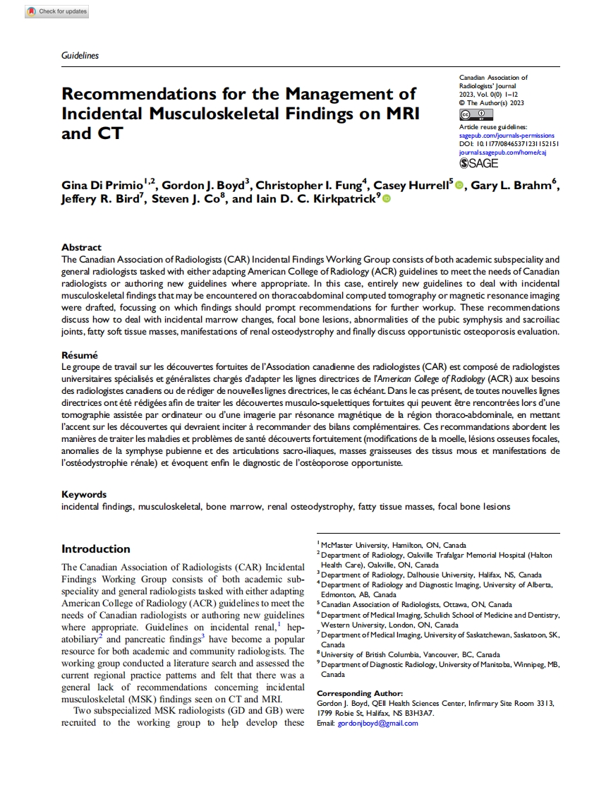 CAR建议：MRI和CT检查偶发性肌肉骨骼情况的管理