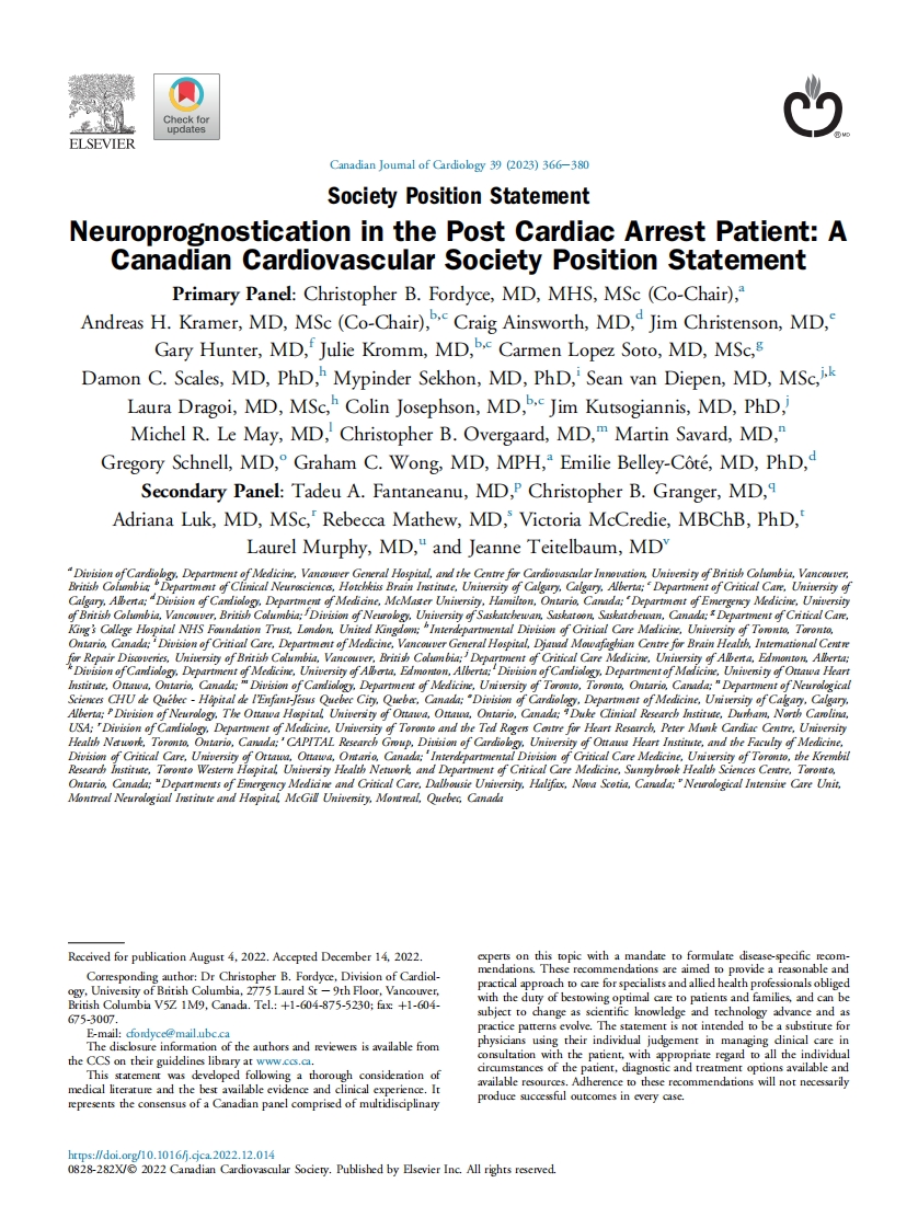 CCS立场声明：心脏骤停后患者的神经预测