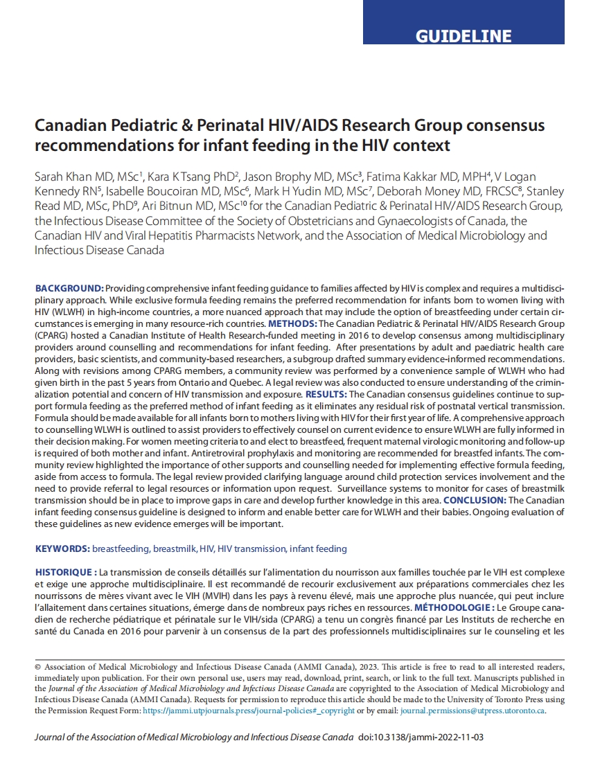 CPARG共识建议：HIV背景下的婴儿喂养