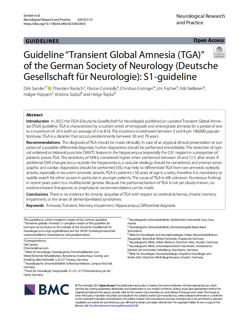 DNG 指南：短暂性全面性遗忘症 (TGA)