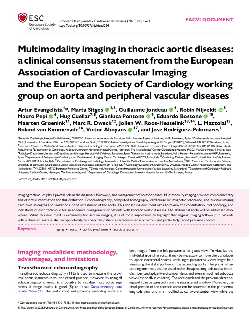 EACVI／ESC临床共识声明：胸主动脉疾病多模式成像