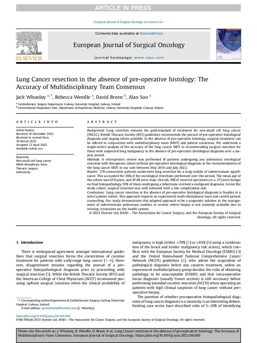 EACR多学科团队共识：术前无组织学诊断情况下的肺癌切除