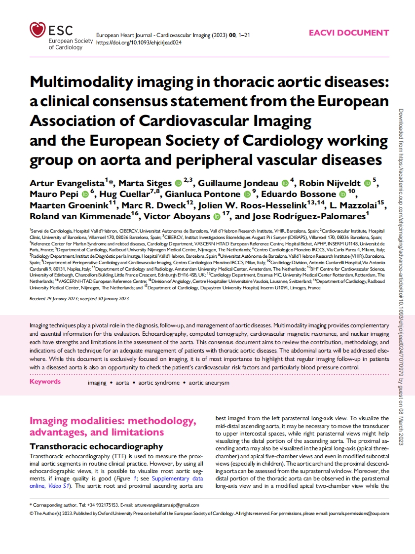 EACVI_ESC临床共识声明：胸主动脉疾病多模式成像