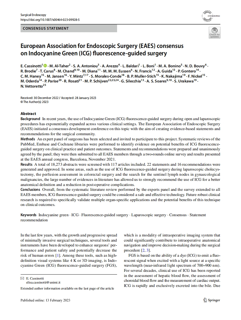 EAES共识：吲哚箐绿（ICG）荧光引导手术