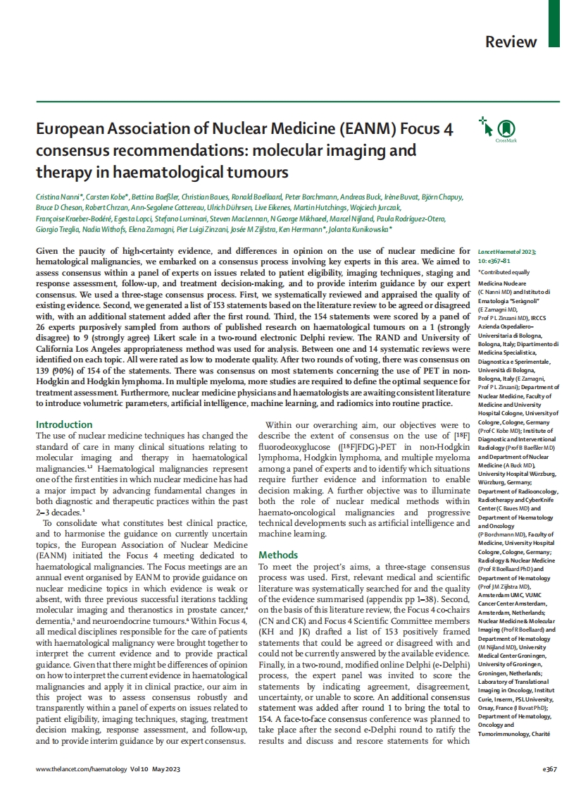 EANM共识建议：血液学肿瘤分子影像学和治疗