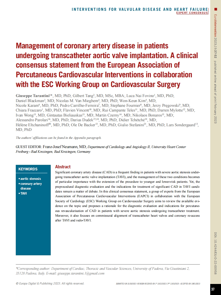 EAPCI临床共识声明：接受经导管主动脉瓣植入术患者冠状动脉疾病的管理