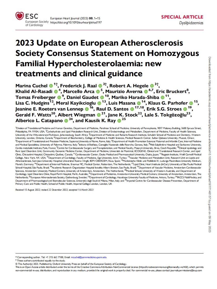 EAS 关于纯合子家族性高胆固醇血症的共识声明更新：新疗法和临床指南
