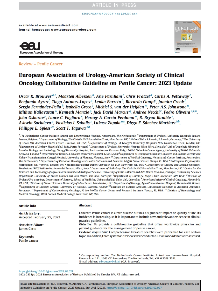 EAU／ASCO指南：阴茎癌（更新版）