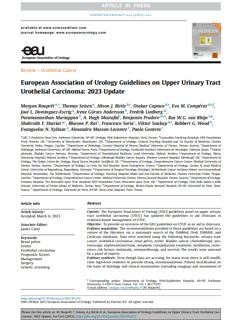EAU指南：上尿路移行细胞癌（更新版）