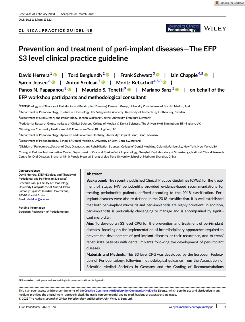 EFP S3级临床实践指南：种植体周围疾病的预防和治疗