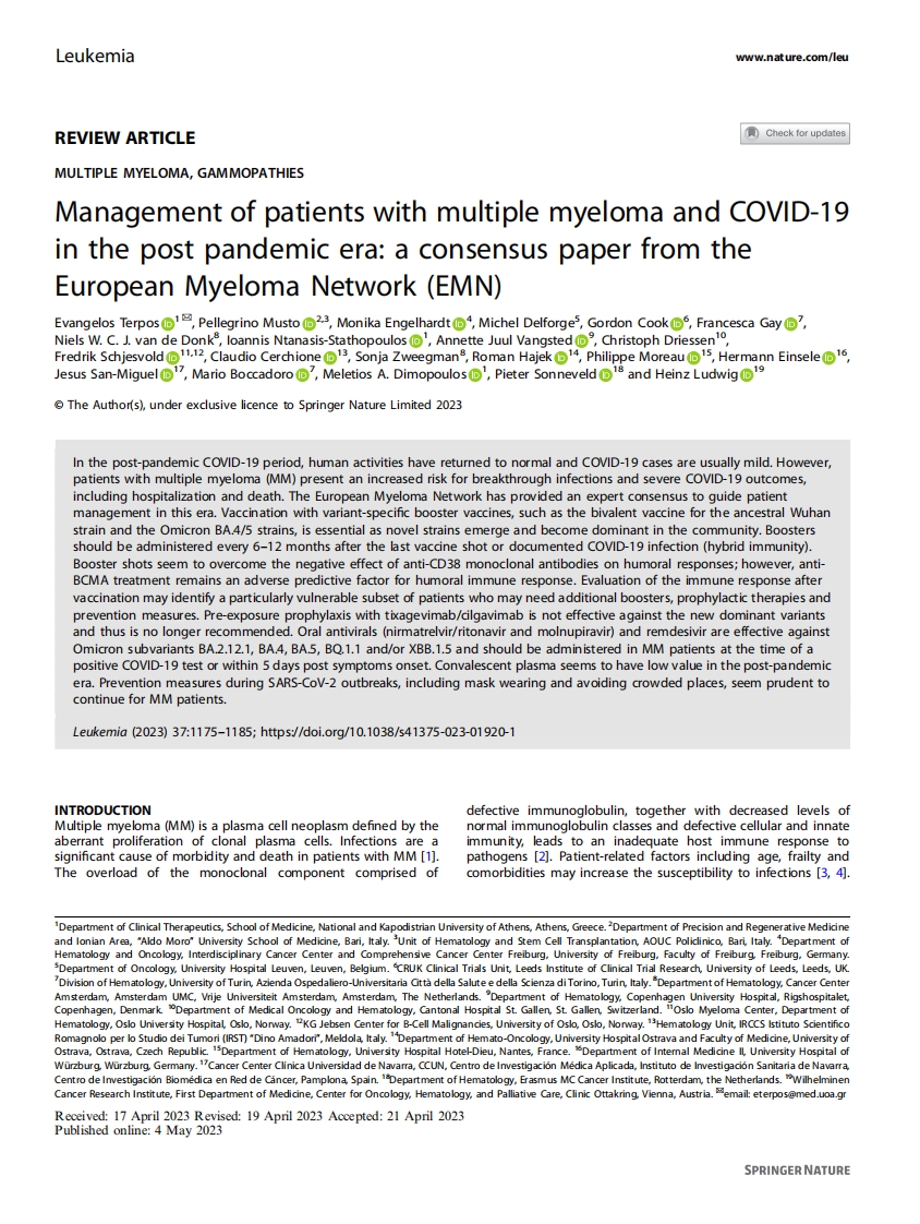 EMN共识：大流行后时代多发性骨髓瘤合并COVID-19患者的管理