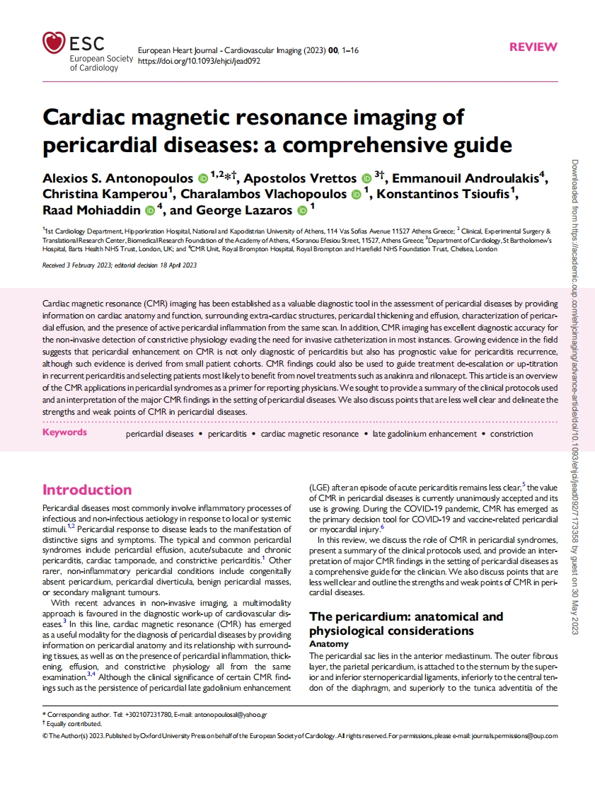 ESC 综合指南：心包疾病的心脏磁共振成像