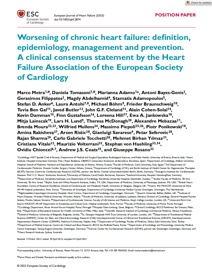 ESC-HFA临床共识声明：慢性心力衰竭恶化定义、流行病学、管理和预防