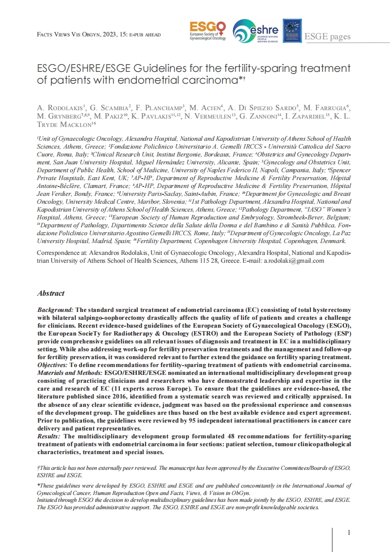 ESGO_ESHRE_ESGE指南：子宫内膜癌患者保留生育能力治疗