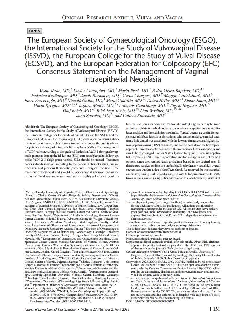 ESGO_ISSVD_ECSVD_EFC共识声明：阴道上皮内瘤变的管理