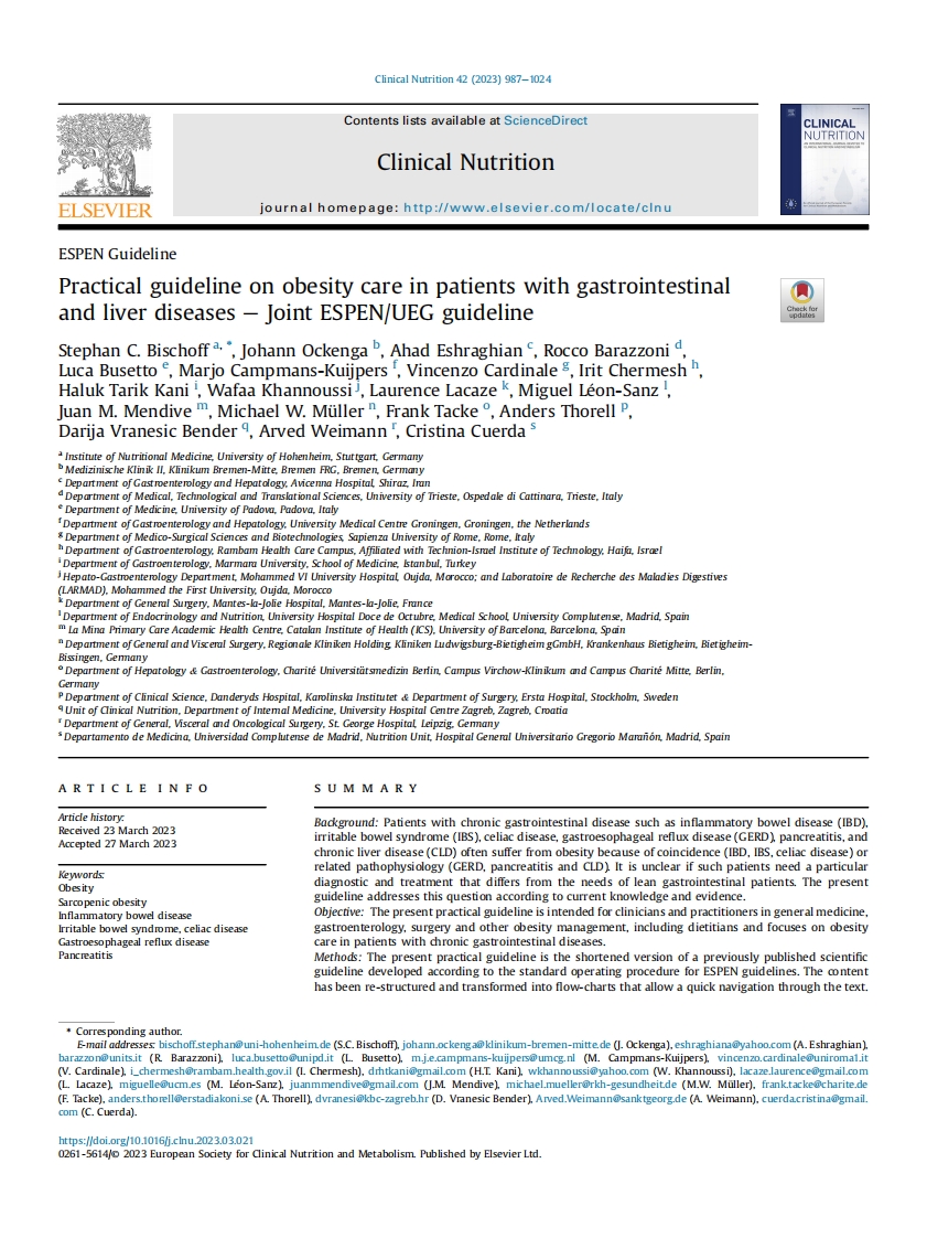 ESPEN／UEG实践指南：胃肠道和肝脏疾病患者的肥胖管理