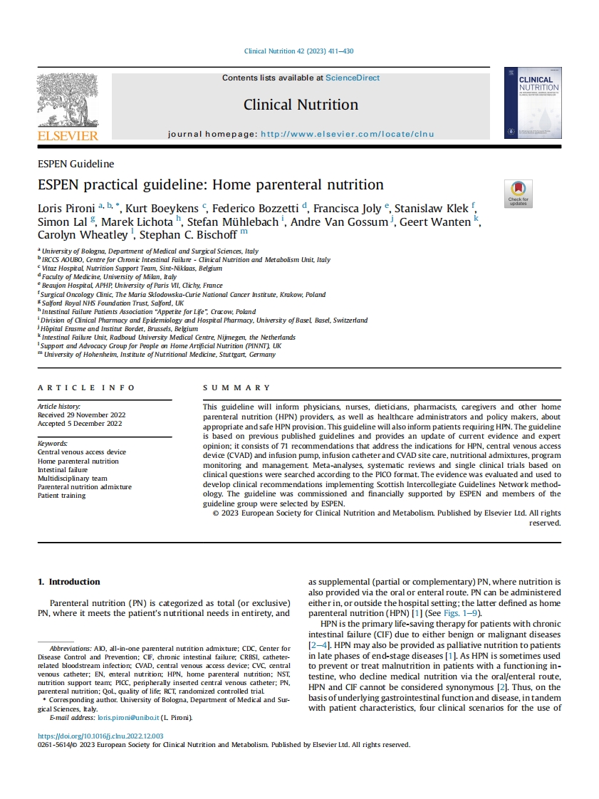 ESPEN实践指南：家庭肠外营养