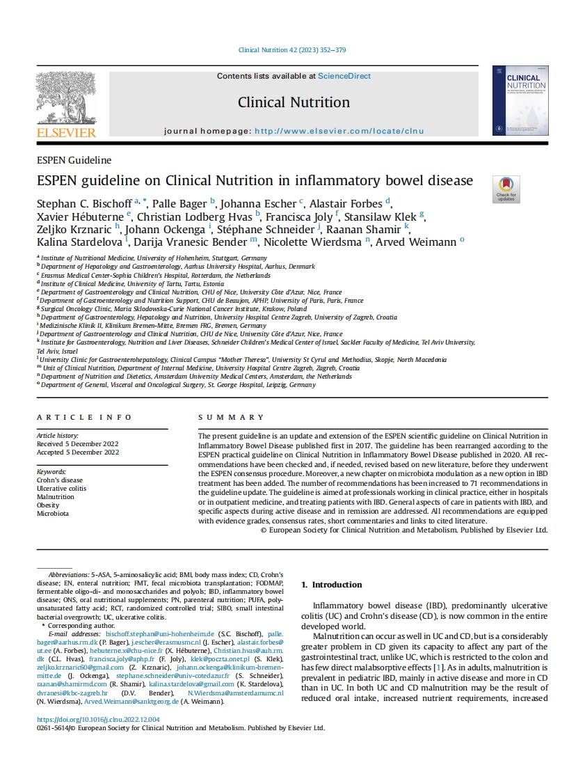 ESPEN指南：炎症性肠病的临床营养