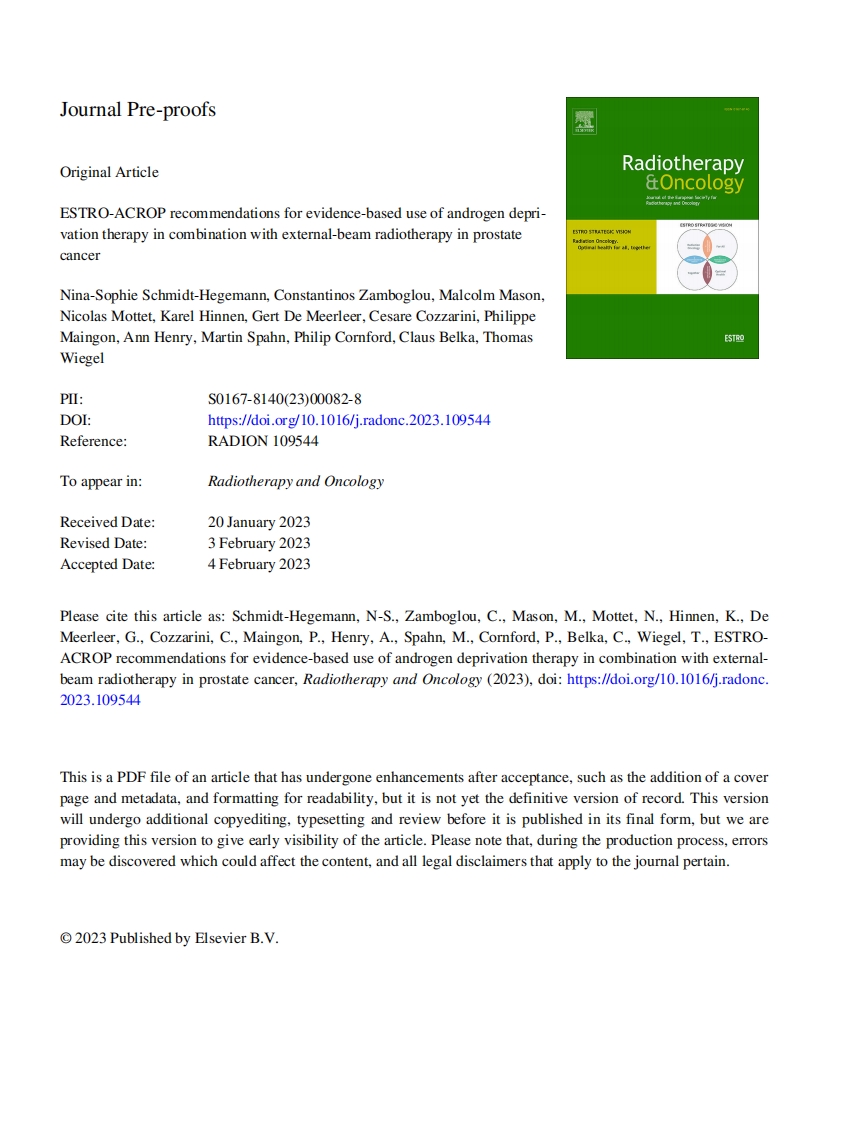 ESTRO_ACROP循证建议：前列腺癌雄激素剥夺联合外照射治疗