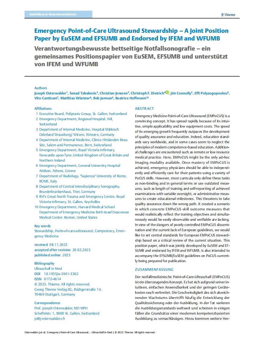 EuSEM／EFSUMB意见书：急诊床旁即时超声管理