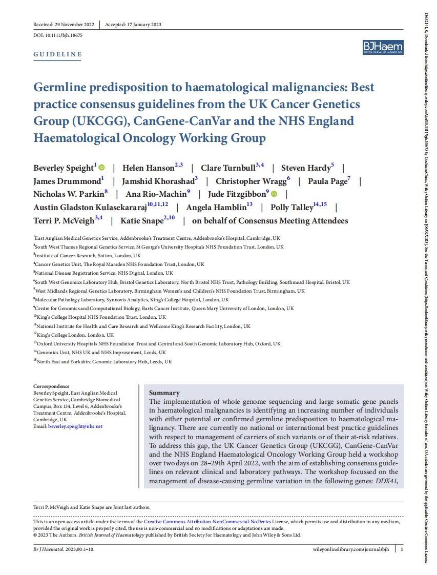 UKCGG最佳实践共识指南：血液学恶性肿瘤的胚系易患因素