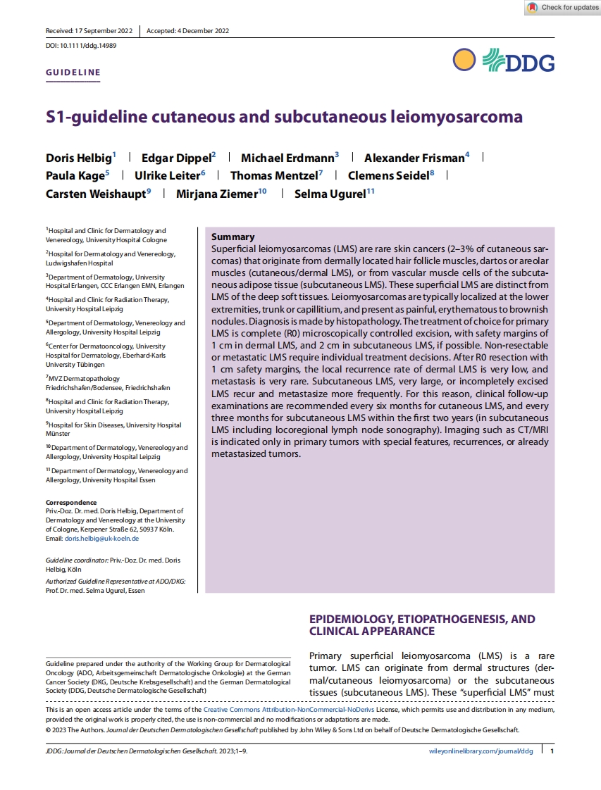 德国S1指南：皮肤和皮下平滑肌肉瘤
