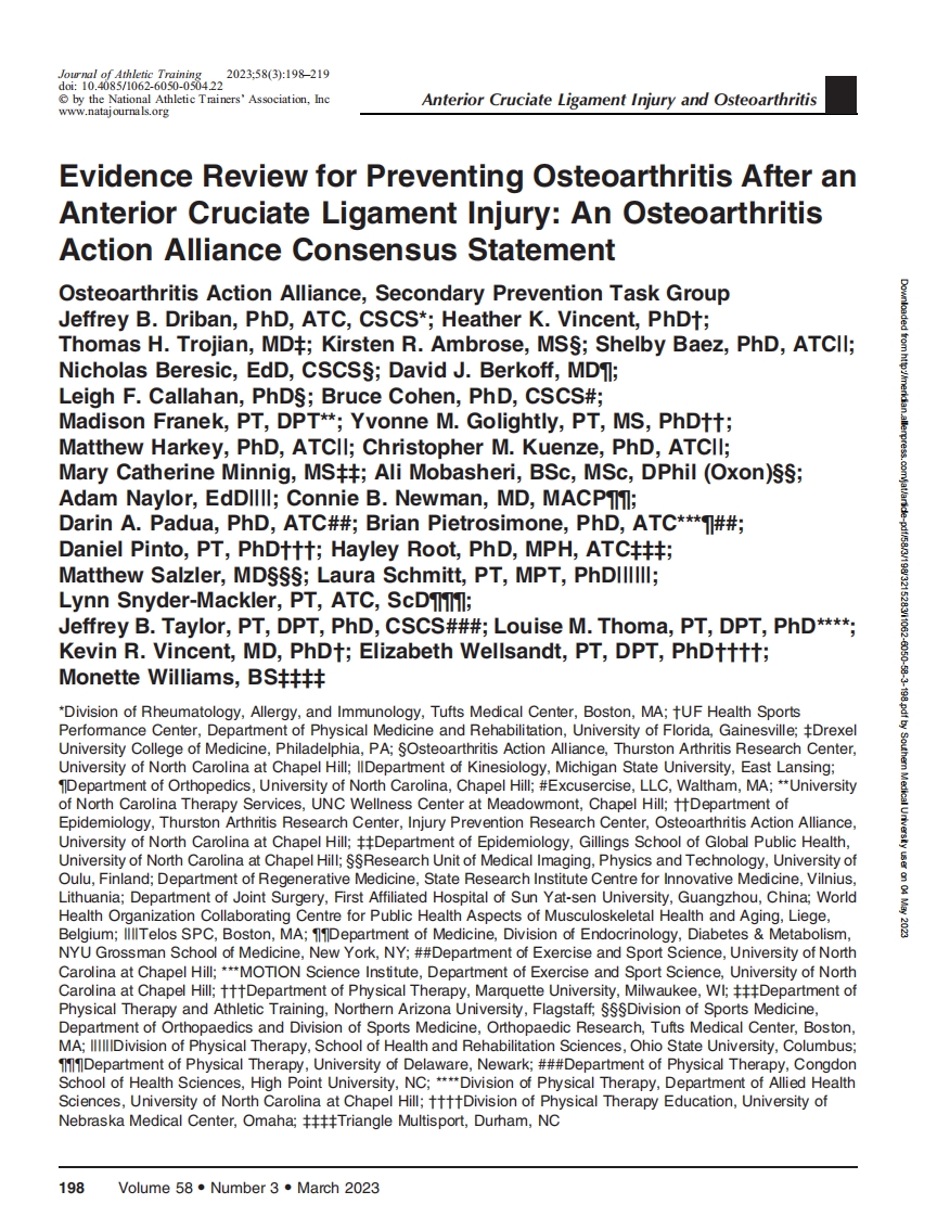 骨关节炎行动联盟共识声明：预防前十字韧带损伤后骨性关节炎的证据综述