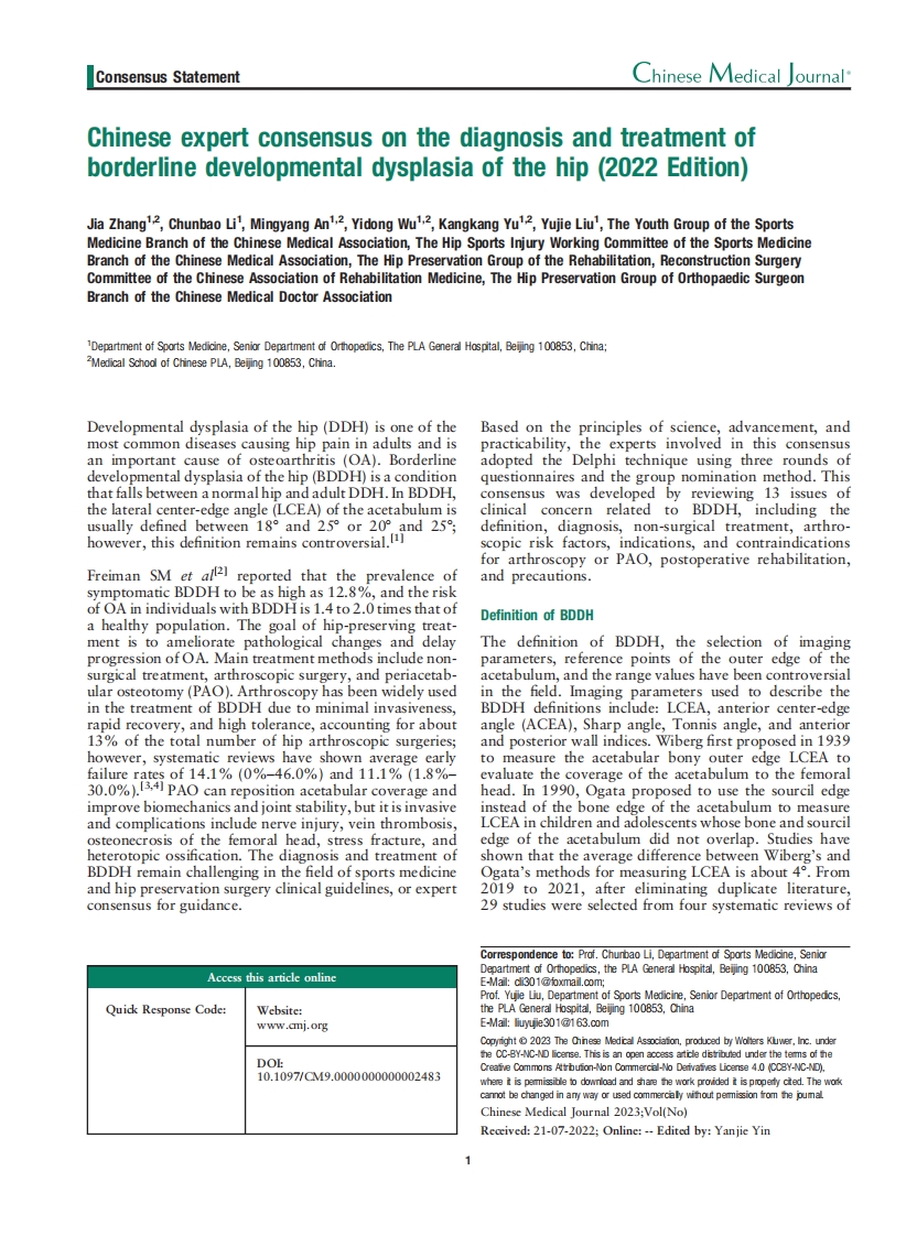 2022 中国专家共识：临界型发育性髋关节发育不良的诊断与治疗（英文）