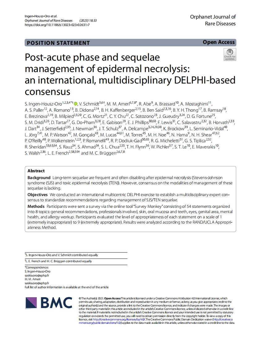 2023+国际多学科共识：表皮坏死松解急性期后及后遗症的管理
