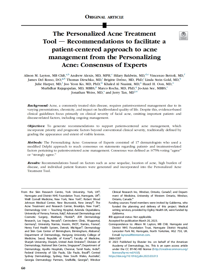 2023+专家共识：以患者为中心的个性化痤疮管理方法